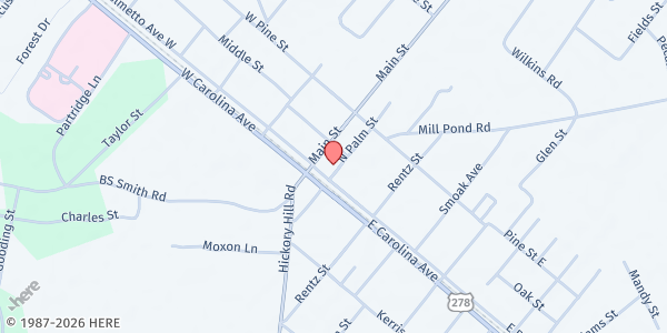 Map showing Mt. Sinai Baptist - Hampton at 455 Mt. Sinai Rd., Varnville, SC