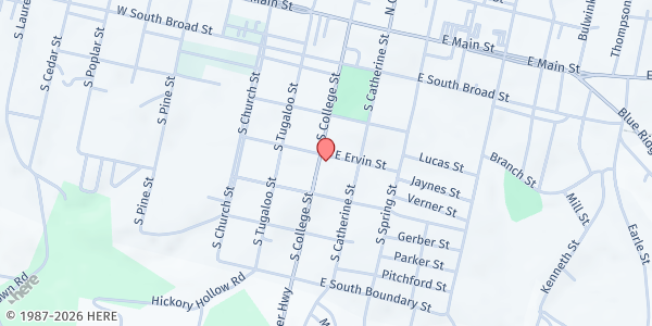 Map showing College Street Baptist at 401 S. College St., Walhalla, SC