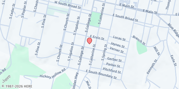 Map showing College Street Baptist Church at 401 S. College St., Walhalla, SC