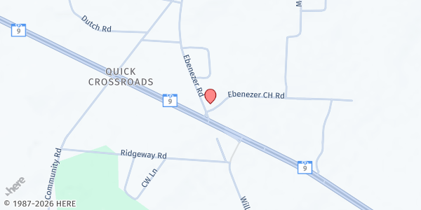 Map showing Ebenezer UMC Outreach at 2610 Ebenezer Road, Wallace, SC