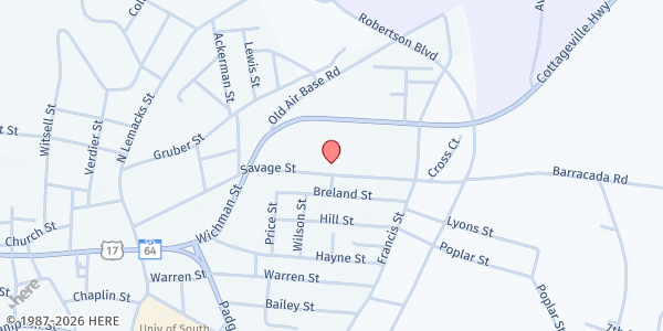 Map showing Mt. Olive Baptist Walterboro at 329 Savage St, Walterboro, SC