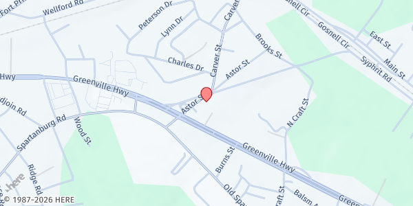 Map showing Breaking Bread for Jesus at 108 Astor Street, Wellford, SC