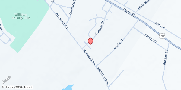 Map showing Winfield Heights Food Pantry at 315 Chester St., Williston, SC