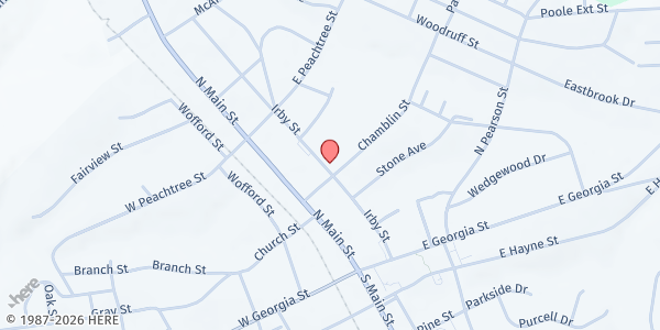 Map showing Helping Hands Ministry at 206 Chamblin Street, Woodruff, SC