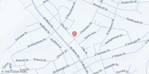 Map showing Helping Hands Ministry at 206 Chamblin St., Woodruff, SC