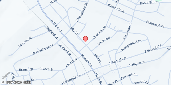 Map showing Helping Hands Ministry (TEFAP Provider) at 206 Chamblin Street, Woodruff, SC