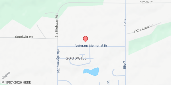Map showing SWO Food Pantry at 45672 Veterans Memorial Dr., Agency Village, SD