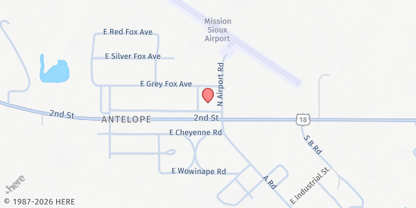 Map showing Antelope Community Center at 2012 E Two Arrows Ave, Antelope, SD