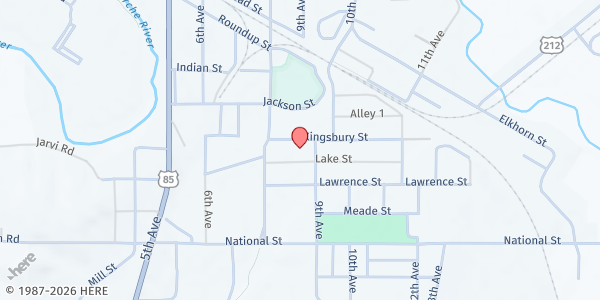 Map showing Belle Silver Lining Senior Center at 828 Kingsbury Street, Belle Fourche, SD