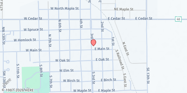 Map showing Beresford Community Food Cupboard at 106 North 3rd Street, Beresford, SD