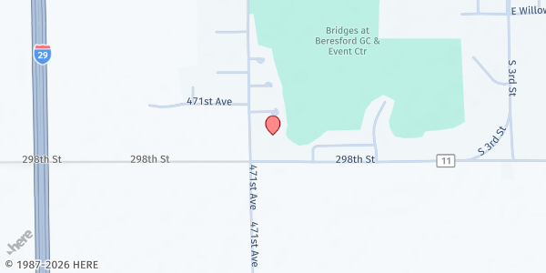 Map showing Beresford Share and Care Food Distribution at 47106 298th Street, Beresford, SD