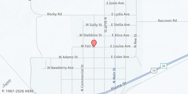 Map showing Trinity Lutheran Church at 108 W Fair St, Blunt, SD