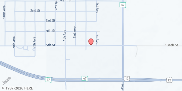 Map showing St. Paul Lutheran at 1050 5th St., Bowdle, SD