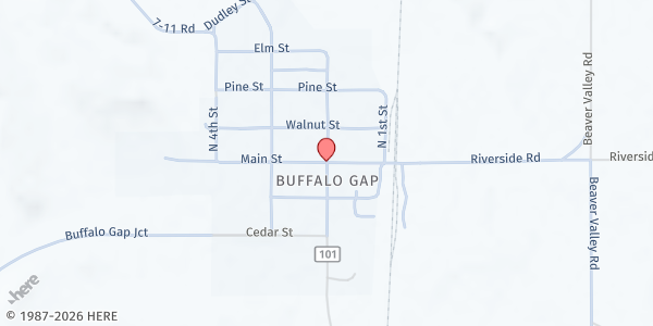 Map showing Buffalo Gap Pantry at 2nd St. and Main St., Buffalo Gap, SD