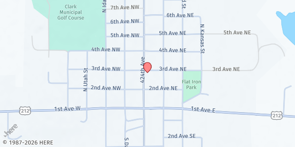 Map showing Peace Lutheran Church at 303 N Smith St, Clark, SD