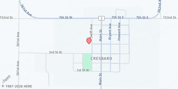 Map showing Concordia Lutheran Church at 307 Swift Ave, Cresbard, SD