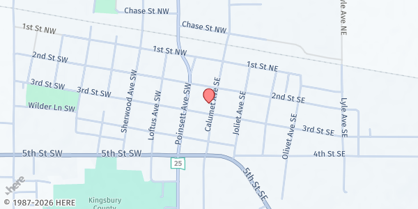 Map showing Kingsbury County Food Pantry at 221 Calumet Ave SE, De Smet, SD
