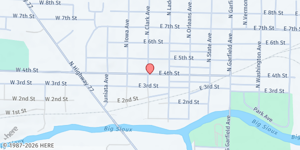 Map showing The Storehouse Food Pantry at 301 1/2 E 4th Ave, Dell Rapids, SD