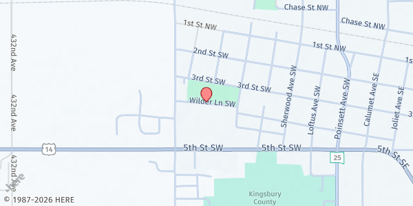 Map showing Feeding SD at the City Park at Wilder Ln. SW, DeSmet, SD