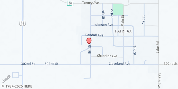 Map showing Trinity Lutheran Church at 307 5th St, Fairfax, SD