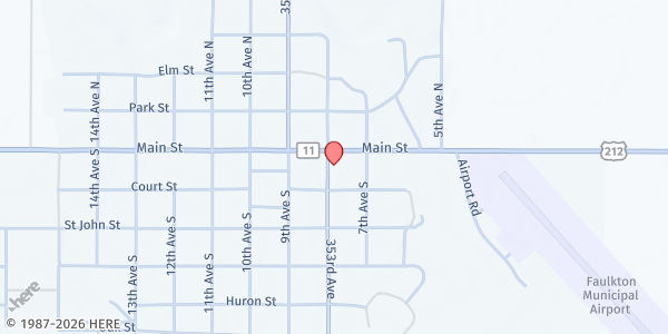 Map showing Autumn Leaves Senior Center at 117 8th Ave. S, Faulkton, SD