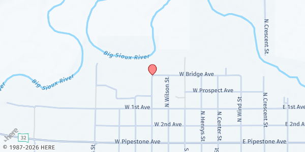 Map showing Flandreau High School at 599 West Bridge Avenue, Flandreau, SD