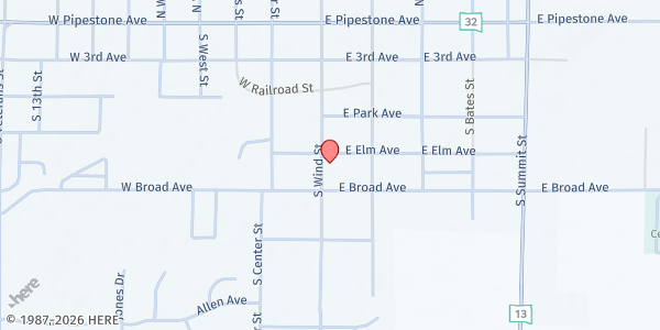 Map showing Our Saviors Lutheran Church at 505 S Wind St, Flandreau, SD