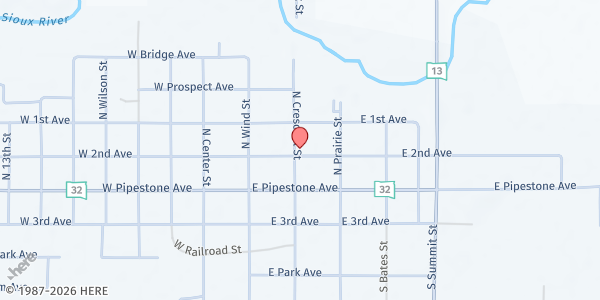 Map showing The Breadbasket at 202 E 2nd Ave., Flandreau, SD