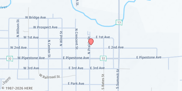 Map showing The RESCUE Church at 300 E 2nd Ave, Flandreau, SD