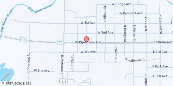 Map showing Wholeness Center at W Pipestone Ave, Flandreau, SD