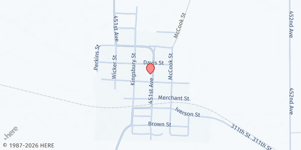 Map showing Gayville Community Center at 404 Washington St, Gayville, SD