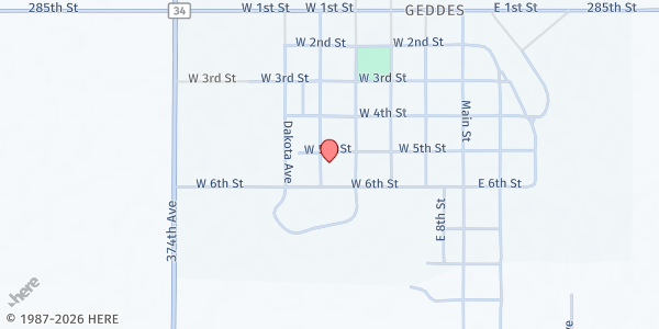 Map showing St Ann Catholic Church & Rectory at 303 5th St, Geddes, SD