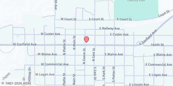 Map showing Gettysburg United Methodist Church at 101 E Garfield Ave, Gettysburg, SD