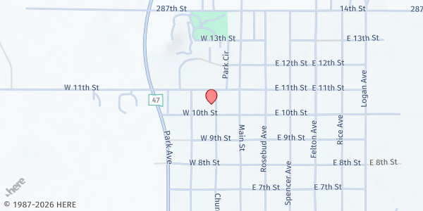 Map showing Assembly of God Church at 1008 Church Ave, Gregory, SD