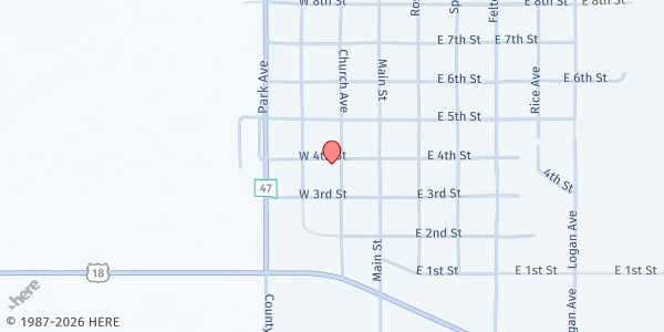 Map showing First Southern Baptist Church at 322 Church Ave., Gregory, SD