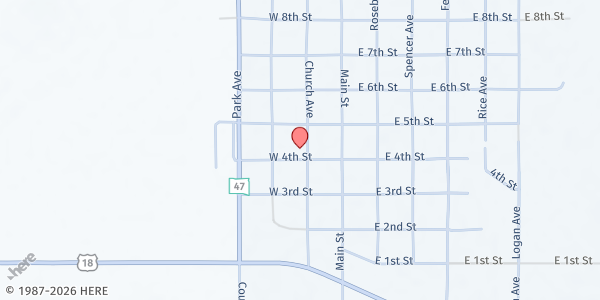 Map showing St Joseph's Catholic Church at 418 Church Ave, Gregory, SD