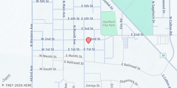 Map showing Hartford Elementary (West Central) at 303 E 2nd St., Hartford, SD