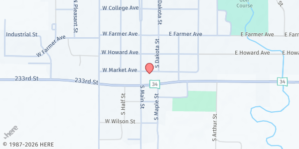 Map showing Miner County Food Pantry at 108 E Hwy 34, Howard, SD
