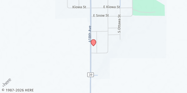 Map showing Prairie Haven Mennonite Church at 101 E Sullivan St, Iroquois, SD