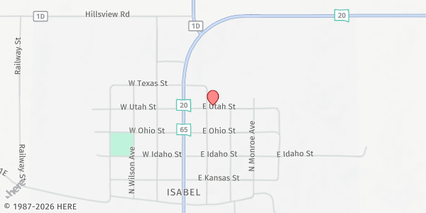 Map showing Isabel Baptist Church at 200 E Utah St, Isabel, SD