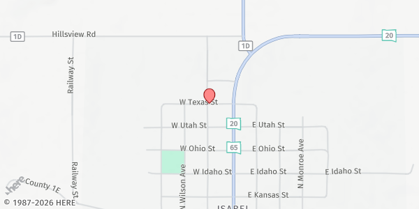 Map showing The Church of God at 109 W Texas St, Isabel, SD