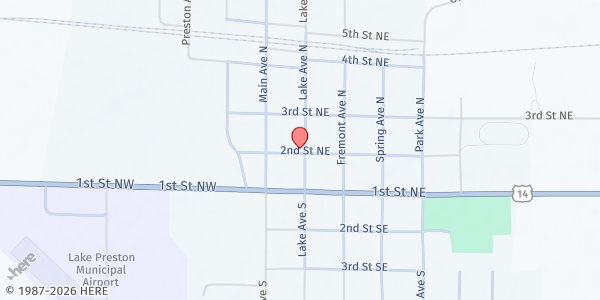 Map showing Lake Preston Museum at 1p6, Lake Preston, SD