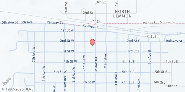 Map showing Lemmon Food Pantry at 211 1st Avenue West, Lemmon, SD