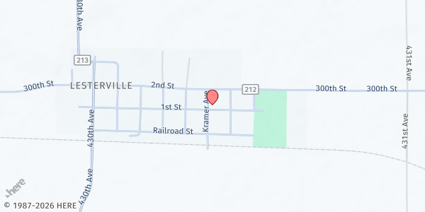 Map showing St. John the Baptist Catholic Church of Lesterville SD at 701 1st St, Lesterville, SD