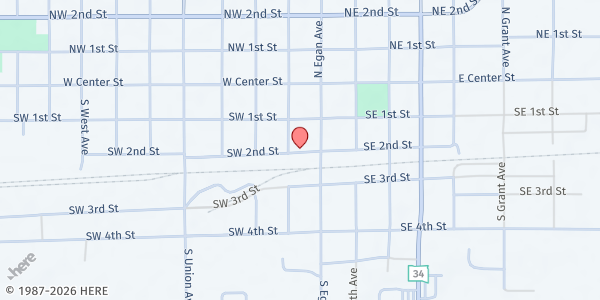 Map showing Good Shepherd Free Lutheran Church at 120 2nd Street Southwest, Madison, SD