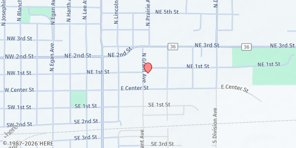 Map showing St John Lutheran Church at 122 Grant Ave N, Madison, SD
