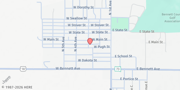 Map showing Bennett County Welfare Office at 404 3rd Ave, Martin, SD
