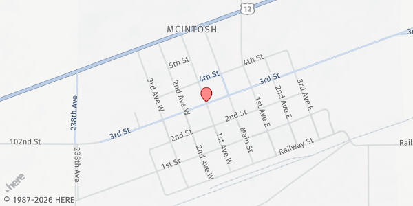 Map showing McIntosh Food Pantry at 1st Avenue West, McIntosh, SD