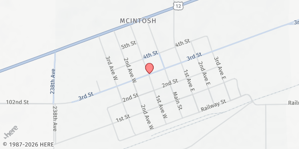 Map showing St Bonaventure's Church at 1st Avenue West, McIntosh, SD