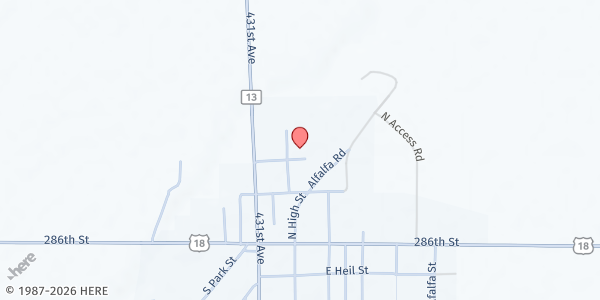 Map showing Peace Christian Reformed Church at 306 N High St, Menno, SD